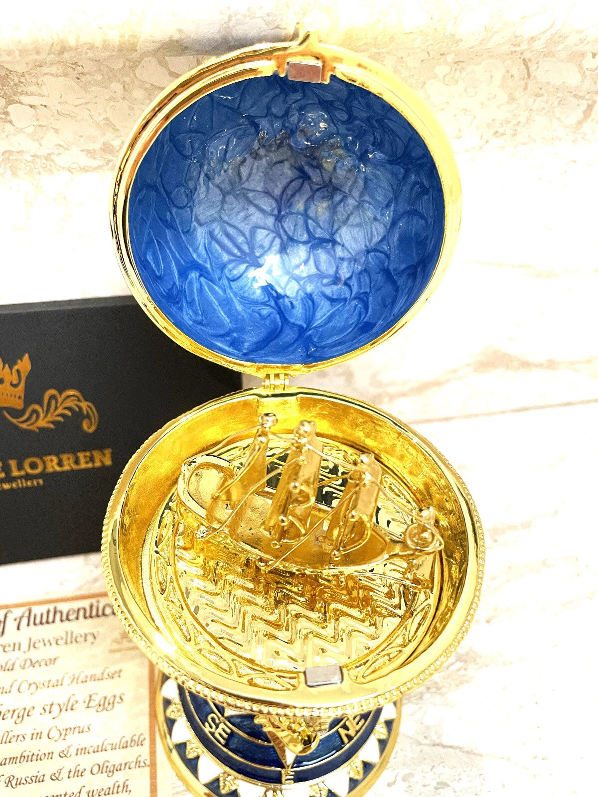 Handcrafted Sapphire & Gold Egg Trinket Box – Symbol of Good Luck and Prosperity