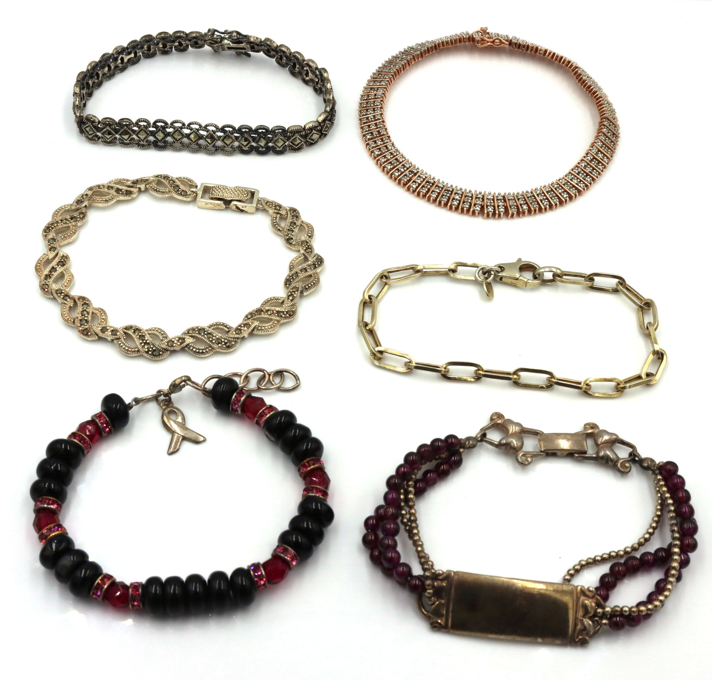 Group lot of 6 bracelets in 925 sterling silver