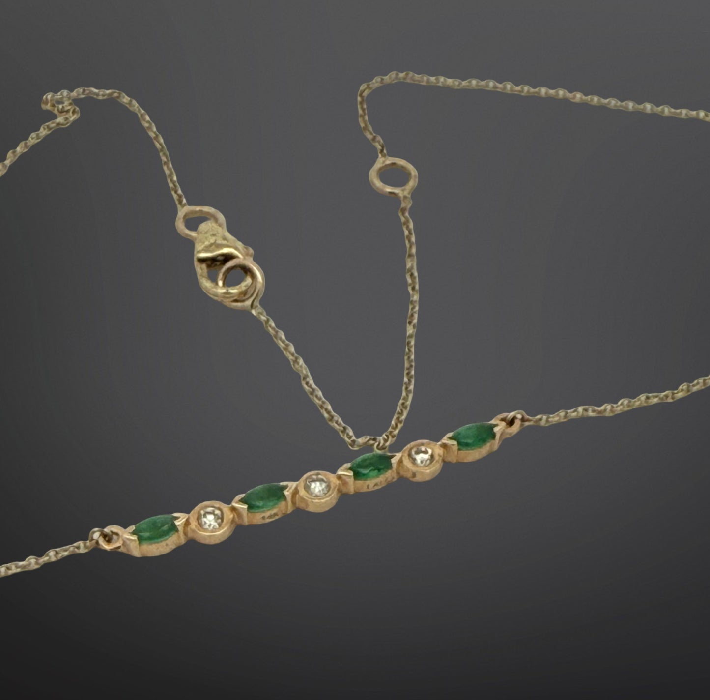 Lali Jewels 0.30ctw marquise emerald and 0.30ctw diamond bar pendant on chain