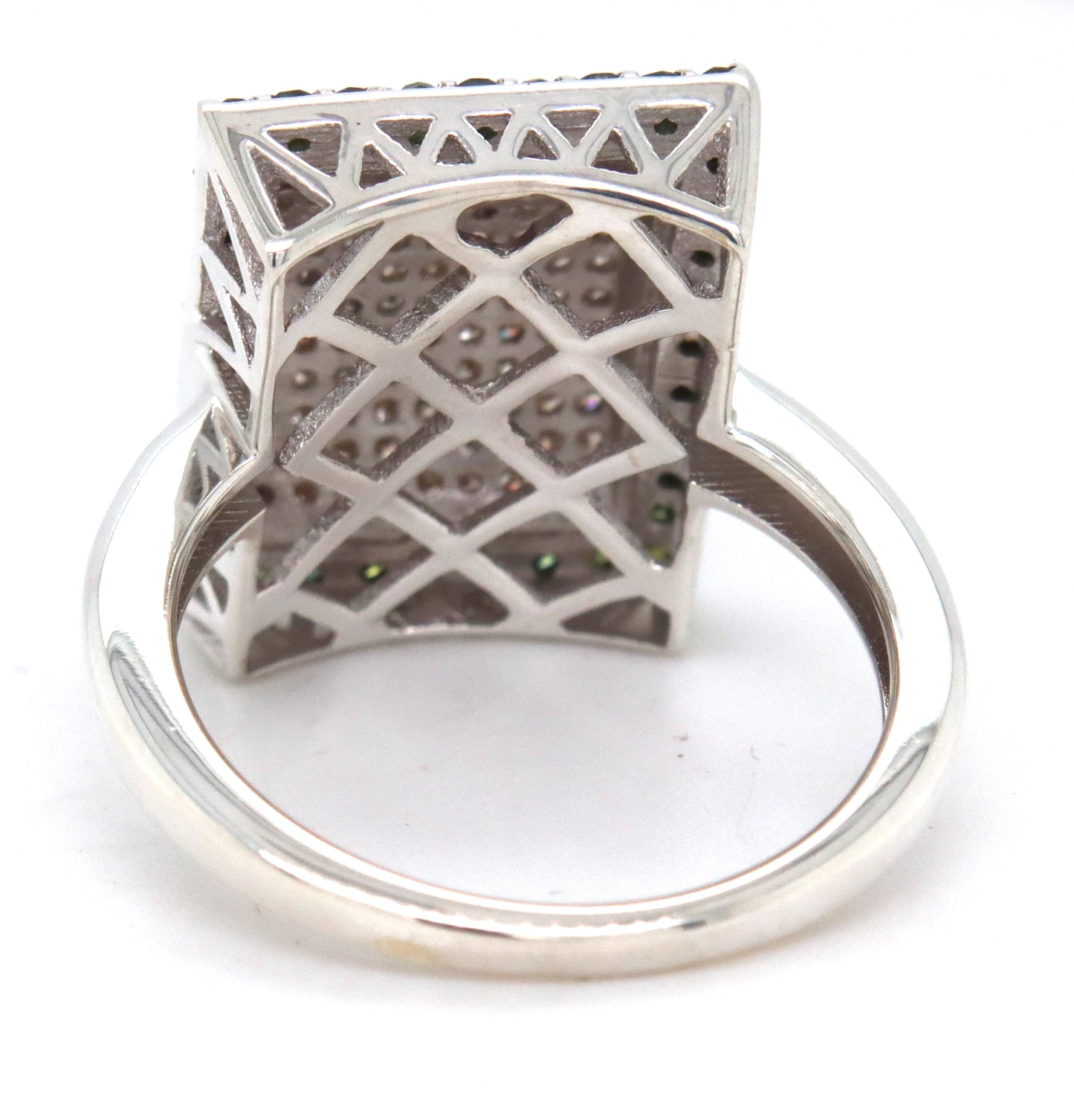 925 Sterling silver Fancy IR green and white diamond ring