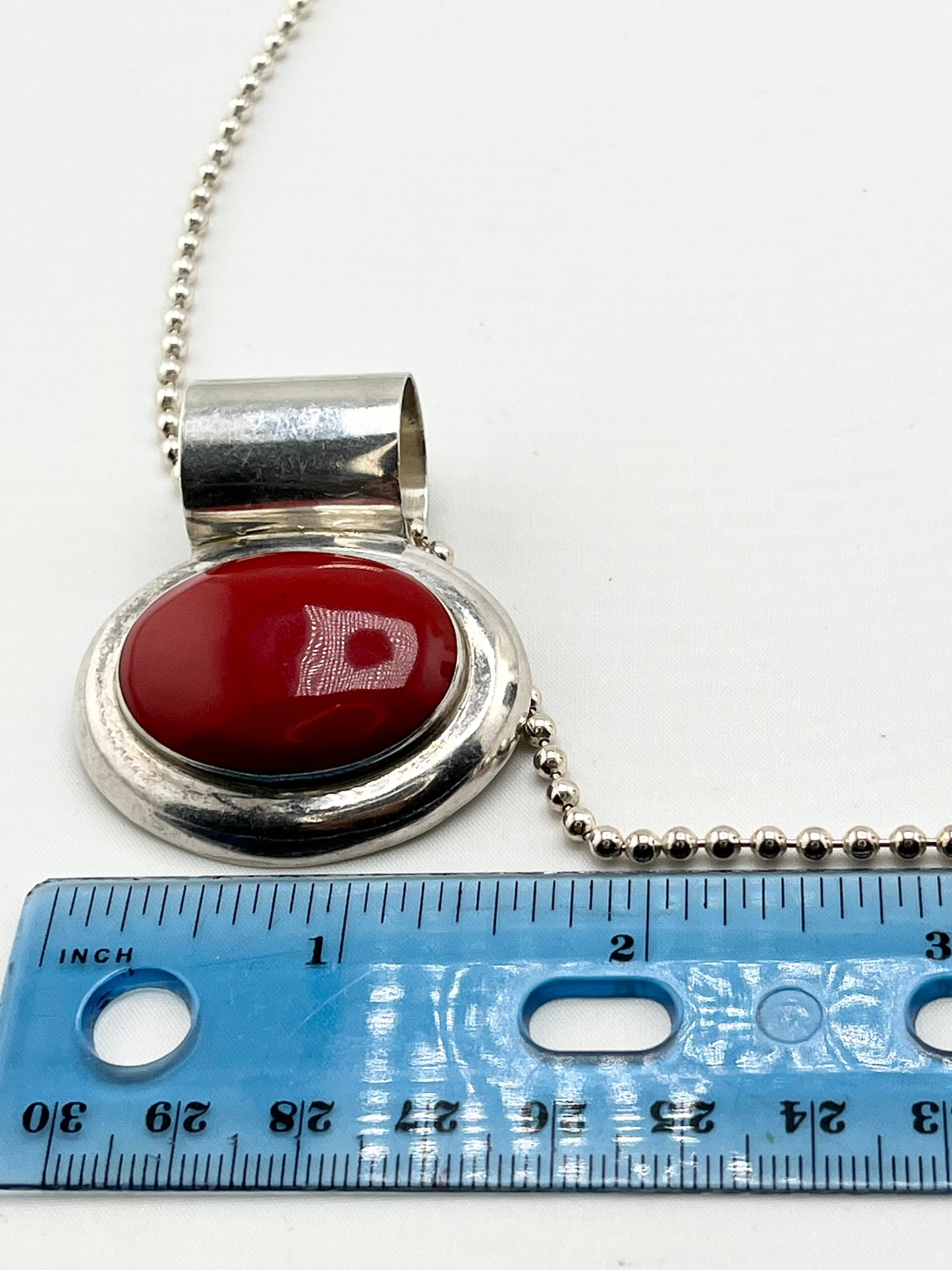 Mexican 925 Sterling Silver Large Oval Red Jasper With Silver Ball Chain