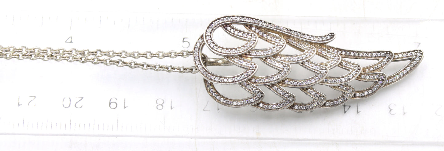 Vintage 925 sterling silver Wing cubic zirconia pendant on chain