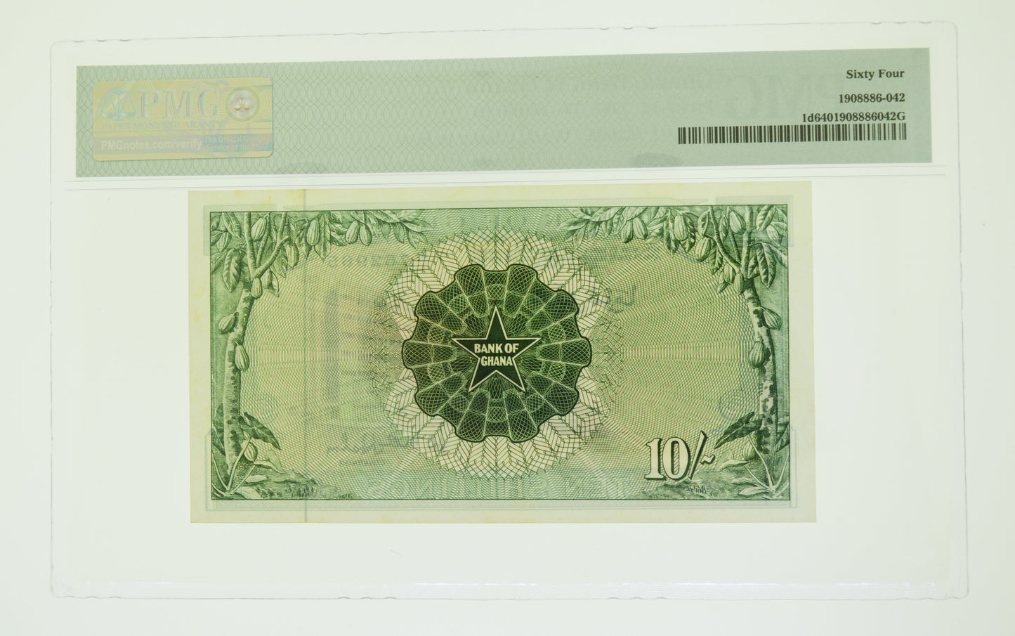 1963 10/- Shillings Bank of Ghana P1d. PMG Choice Uncirculated 64