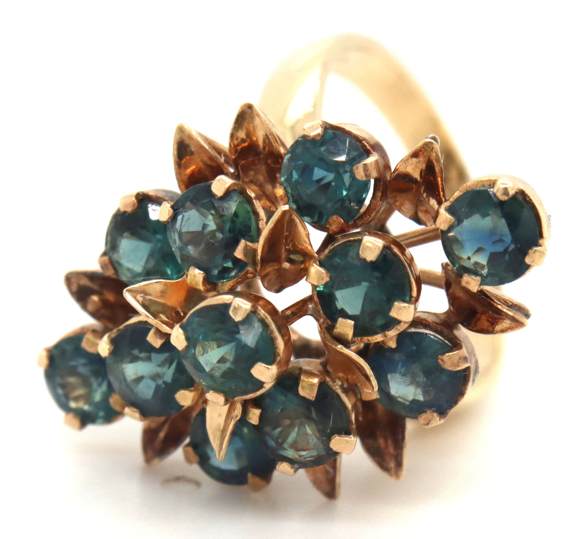 10kt Yellow gold blue sapphire cluster ring