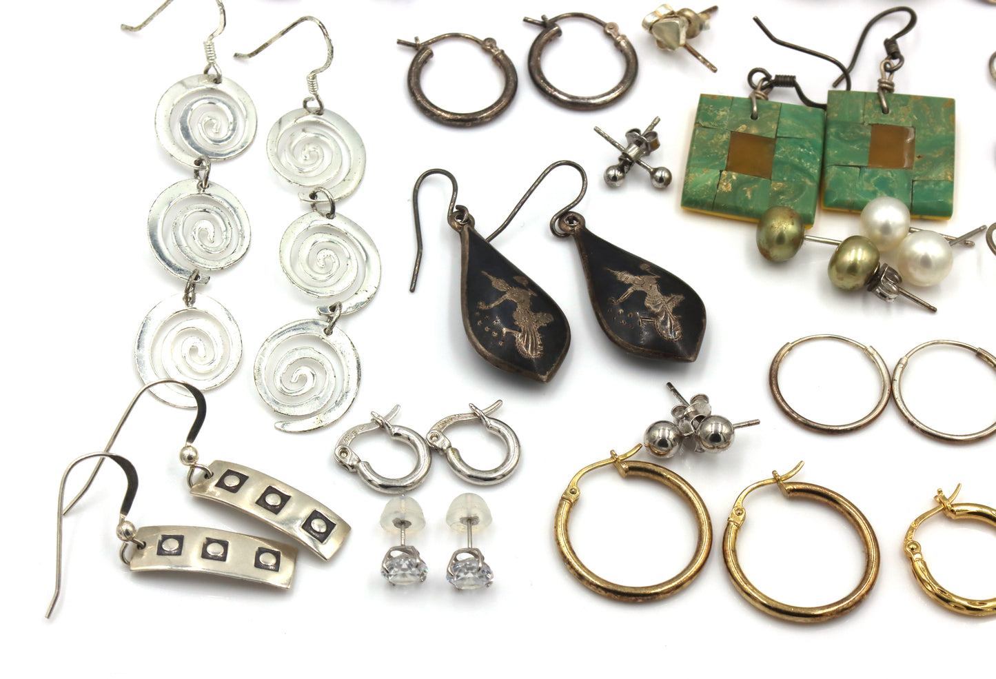 Group lot of vintage 925 sterling silver stud and dangle earrings