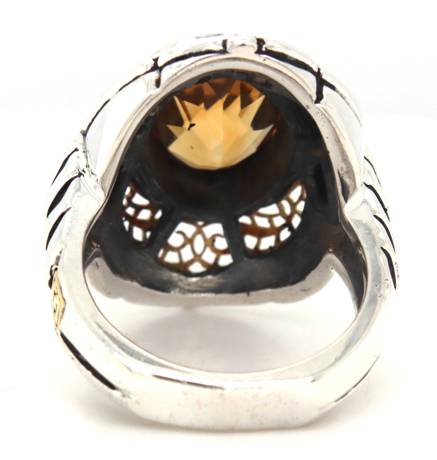 Bezel set oval Citrine open art Filigree cocktail ring