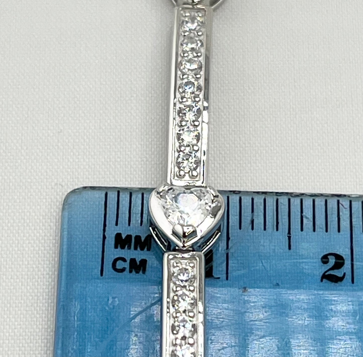925 Sterling Silver Tennis Bracelet With Heart Station