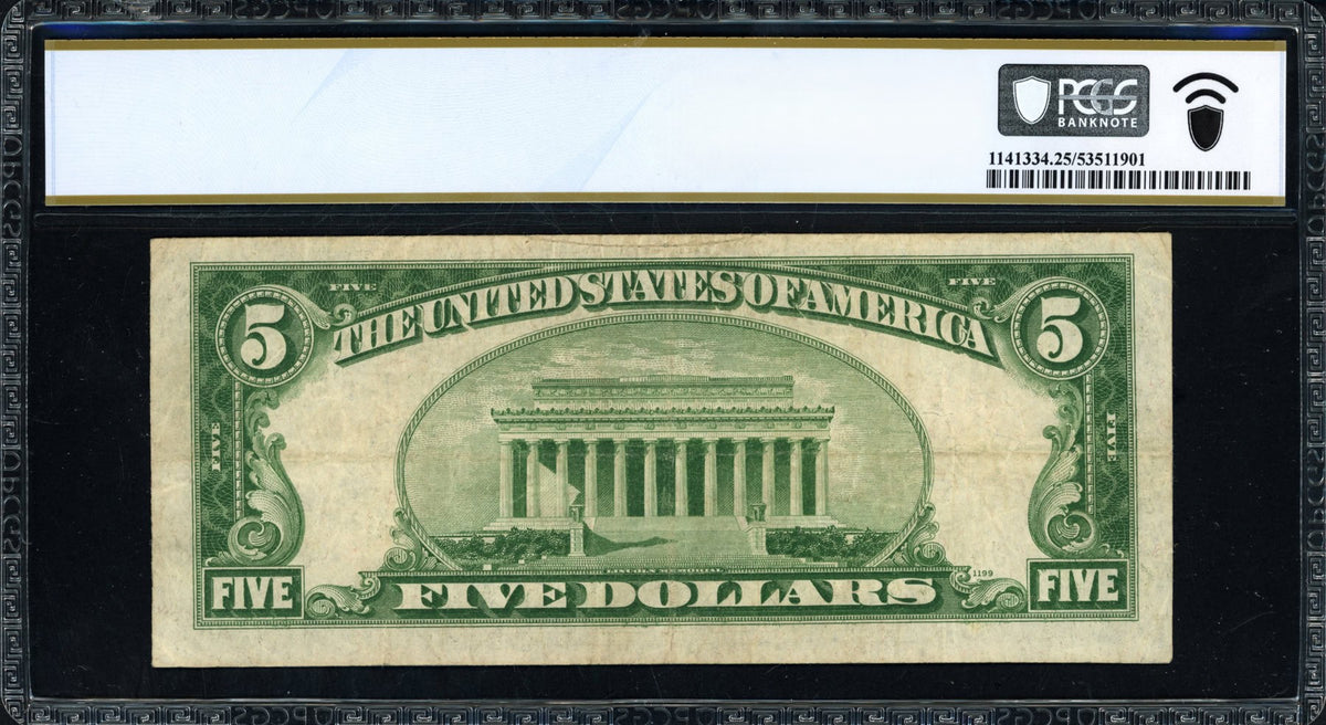 1934A $5 Silver Certificate Fr. 1651 (JA Block) Julian/Morgenthau PCGS Very Fine 25