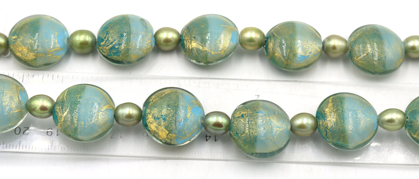 Satin glass bead and pearl necklace
