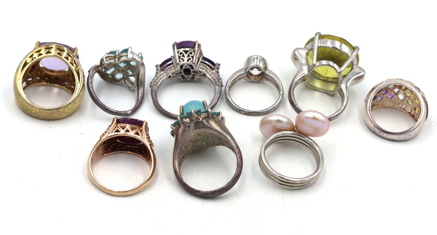 Group lot of vintage 925 sterling silver gemstone rings