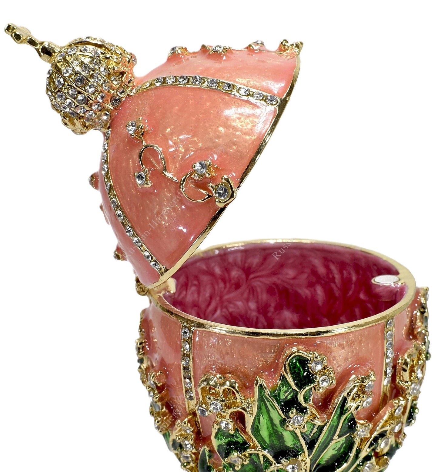 5.5" Russian Fabergé-Style Easter Egg Trinket Box – Lilies of the Valley, Handmade & Gold Plated