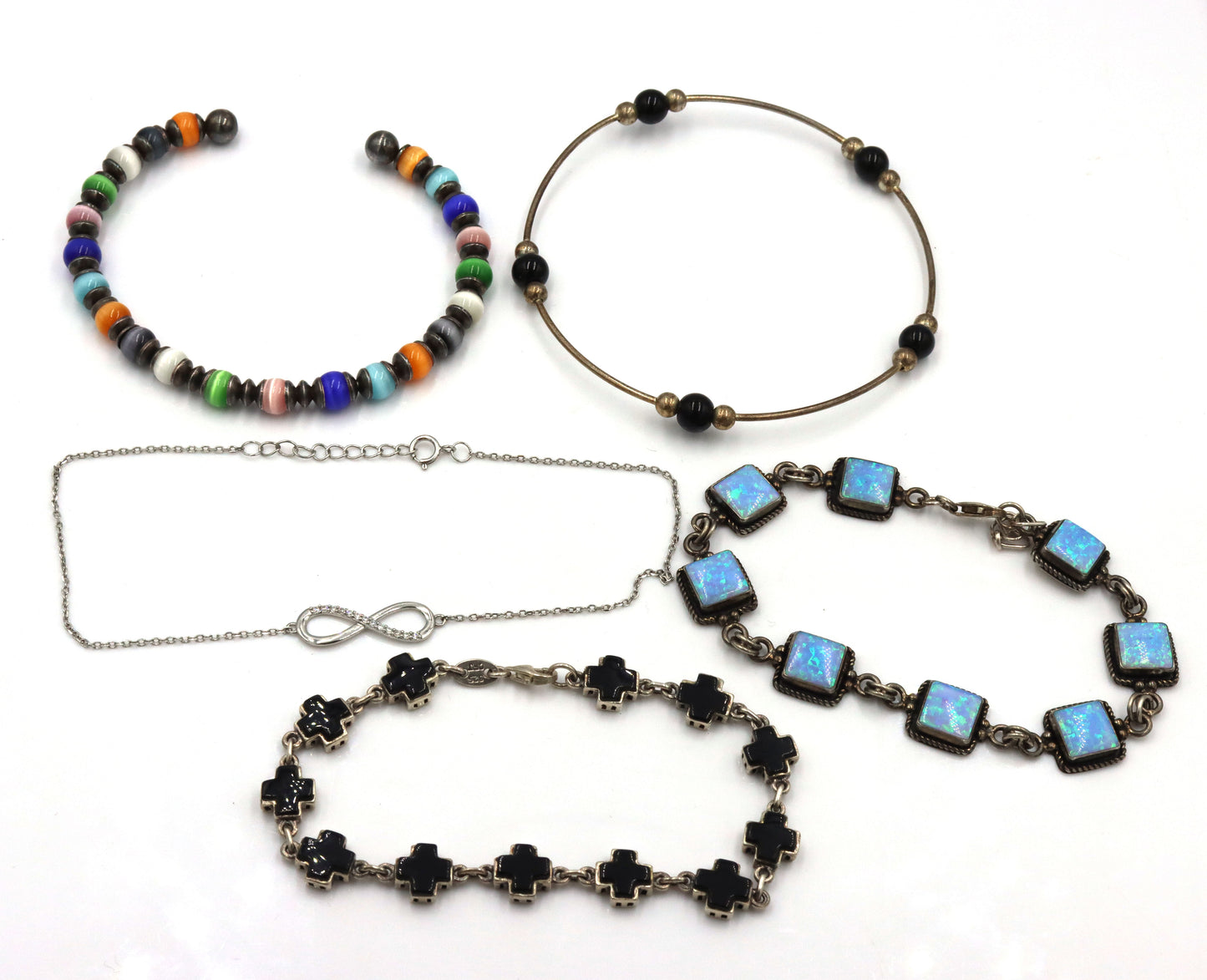 Group lot of 5 Vintage 925 sterling silver gemstone bracelets
