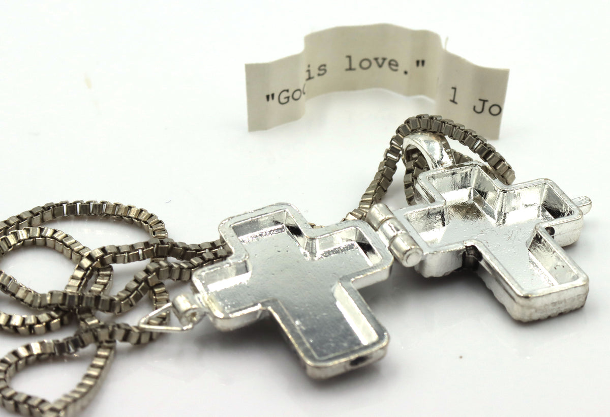 925 Sterling silver cross locket pendant on box chain necklace