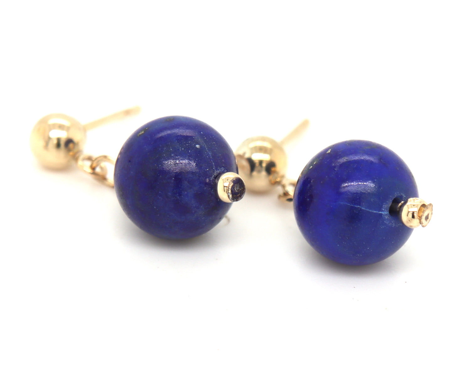 14kt Yellow gold lapis ball drop dangle earrings