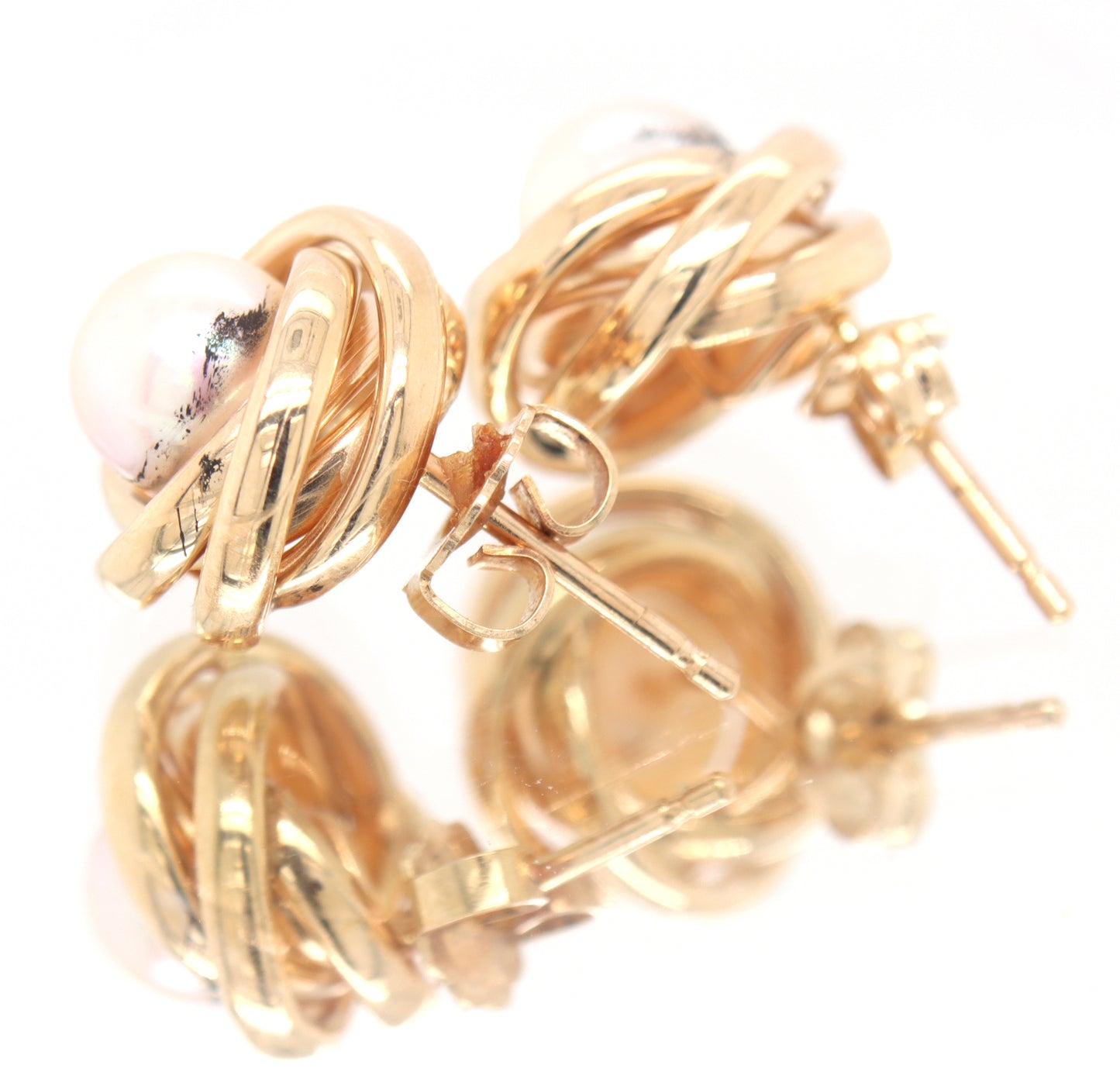 14kt Yellow Gold Love Knot 6.5mm Pearl Earrings