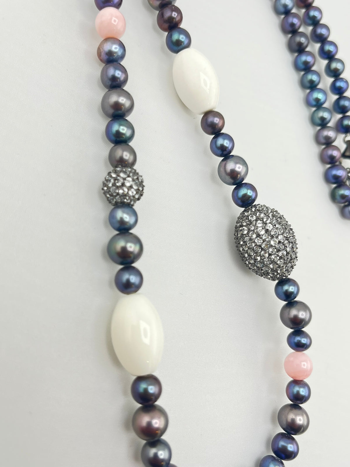 925 Sterling Silver Ross Simons Iridescent Gray And pinK Pearl With Rhinestone Accent Necklace