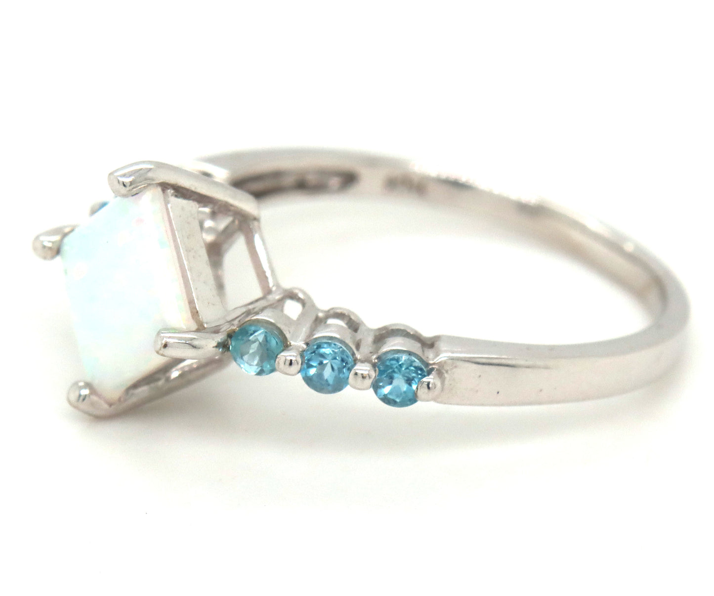 10kt White gold synthetic opal and blue topaz cocktail ring