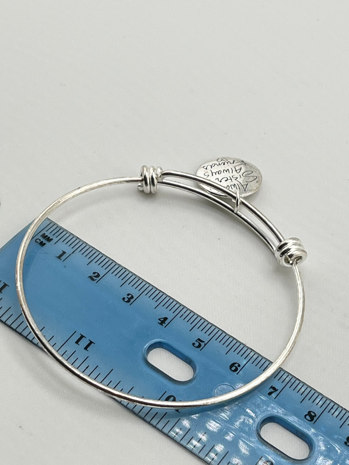 925 Sterling Silver Expandable Wire "Always Sisters Always Friens " Charm Bangle
