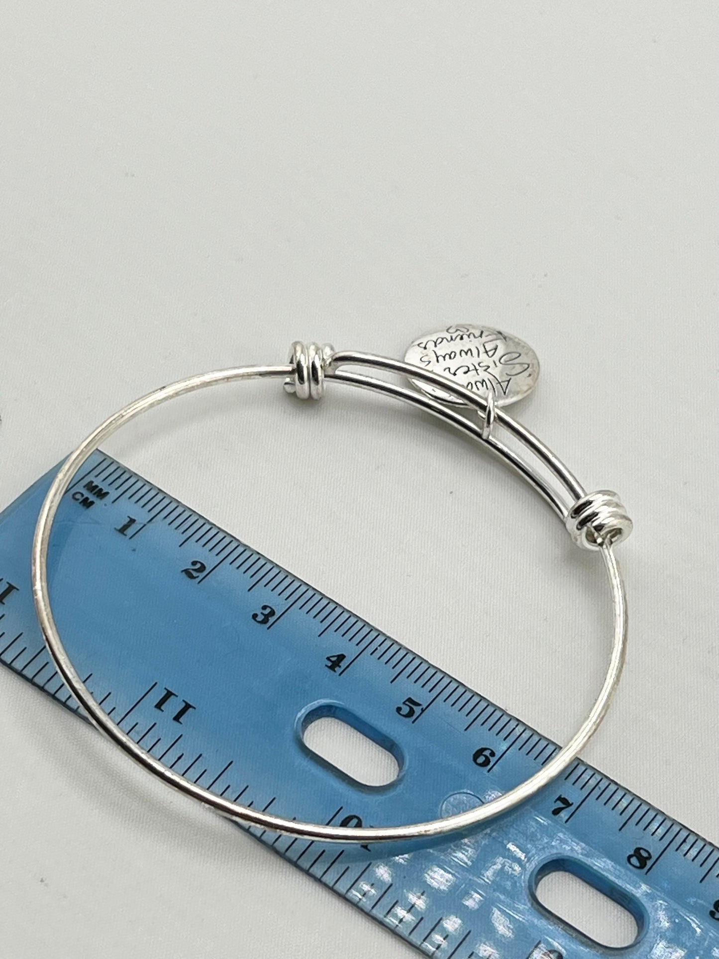 925 Sterling Silver Expandable Wire "Always Sisters Always Friens " Charm Bangle