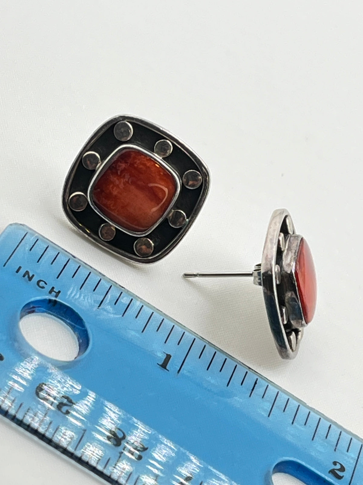925 Sterling Silver Square Spiny Oyster Adorned With Small silver Dots Earrings