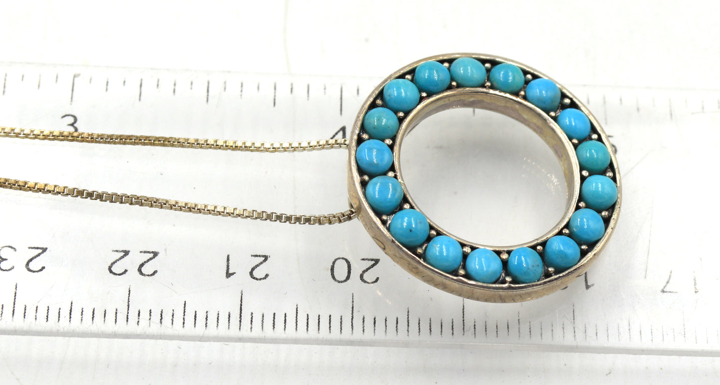 Vintage 925 sterling silver signed turquoise pendant on box chain