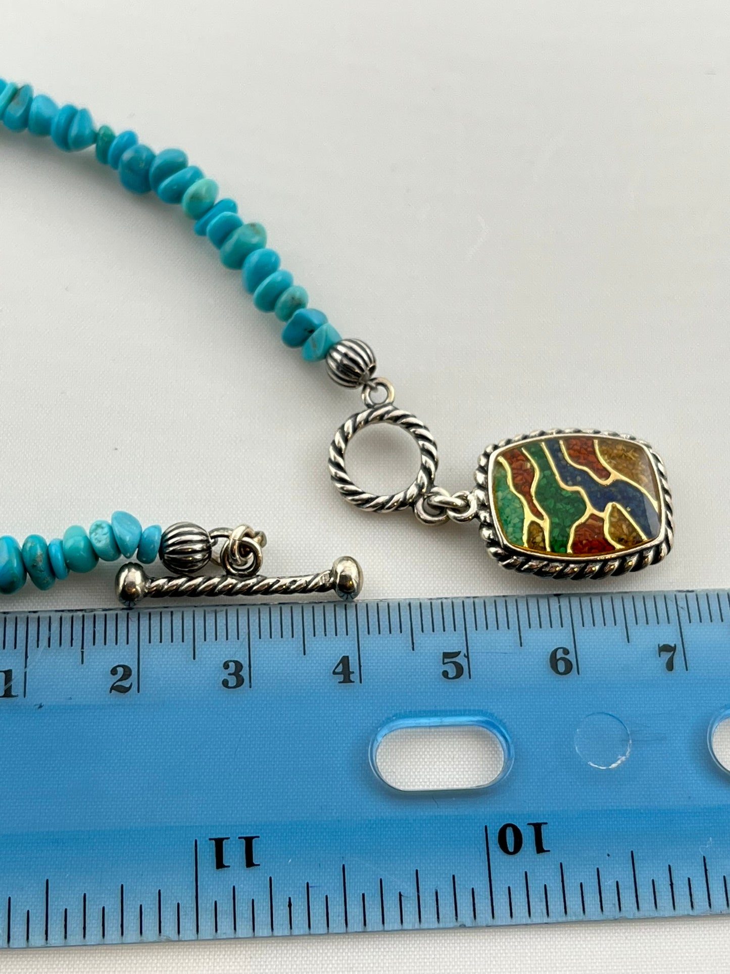 925 Sterling Silver Carolyn Pollack Turquoise beads with Double Side Charm