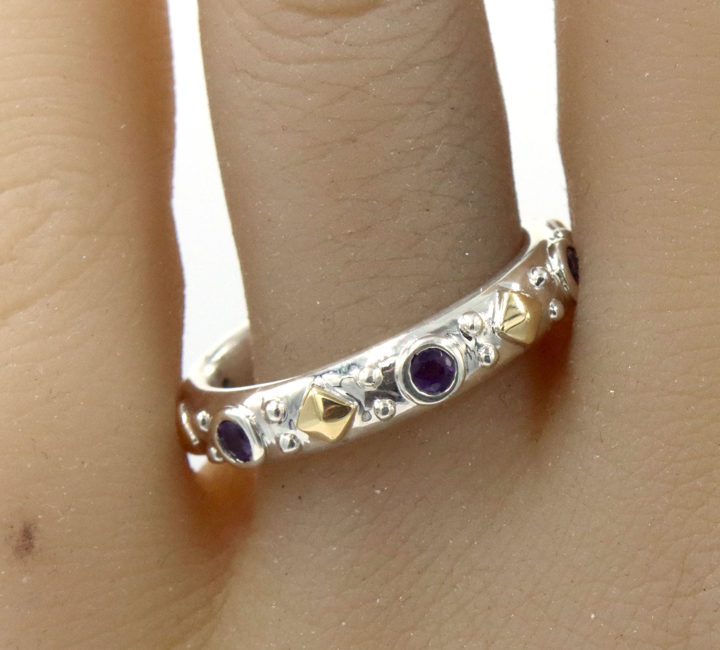 Gabriel & Co two tone bezel set amethyst stackable band
