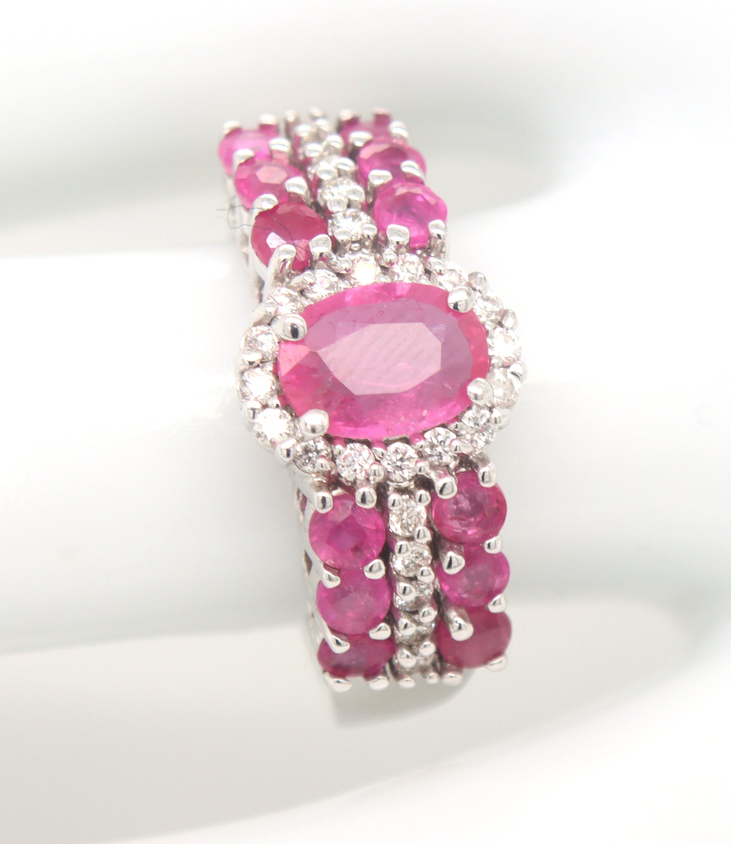 10kt White gold pink topaz and diamond ring