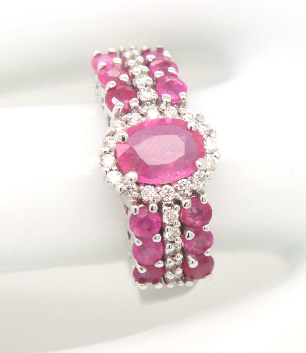 10kt White gold pink topaz and diamond ring