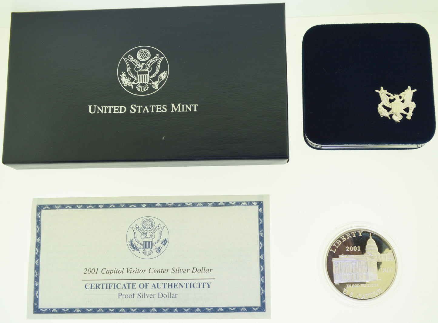 2001-P Capitol Visitor Center Proof Silver Dollar – US Mint, Original Box & COA