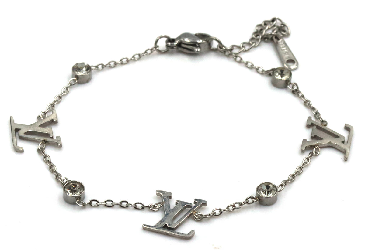 Stainless steel LV cubic zirconia adjustable bracelet