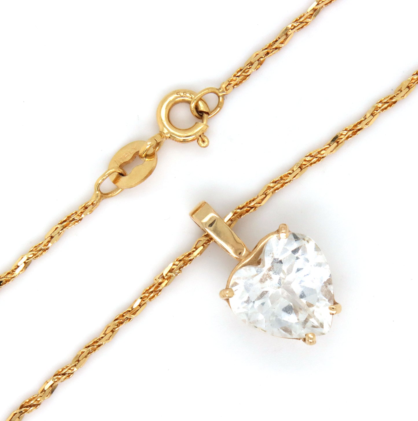 14kt Yellow gold cubic zirconia heart shaped pendant on chain