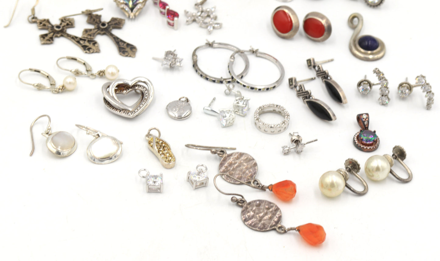 Group lot of vintage 925 sterling silver pendants and earrings