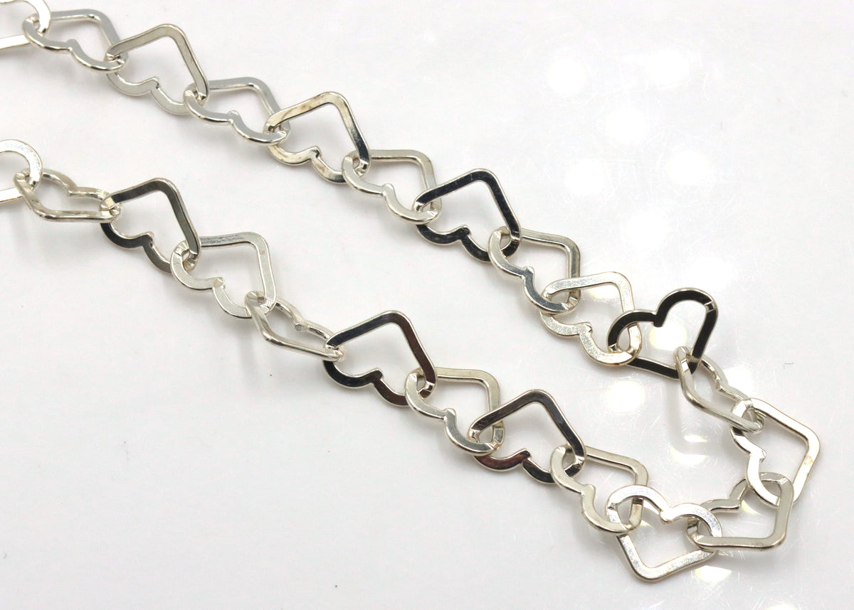925 Sterling silver heart shaped link chain necklace