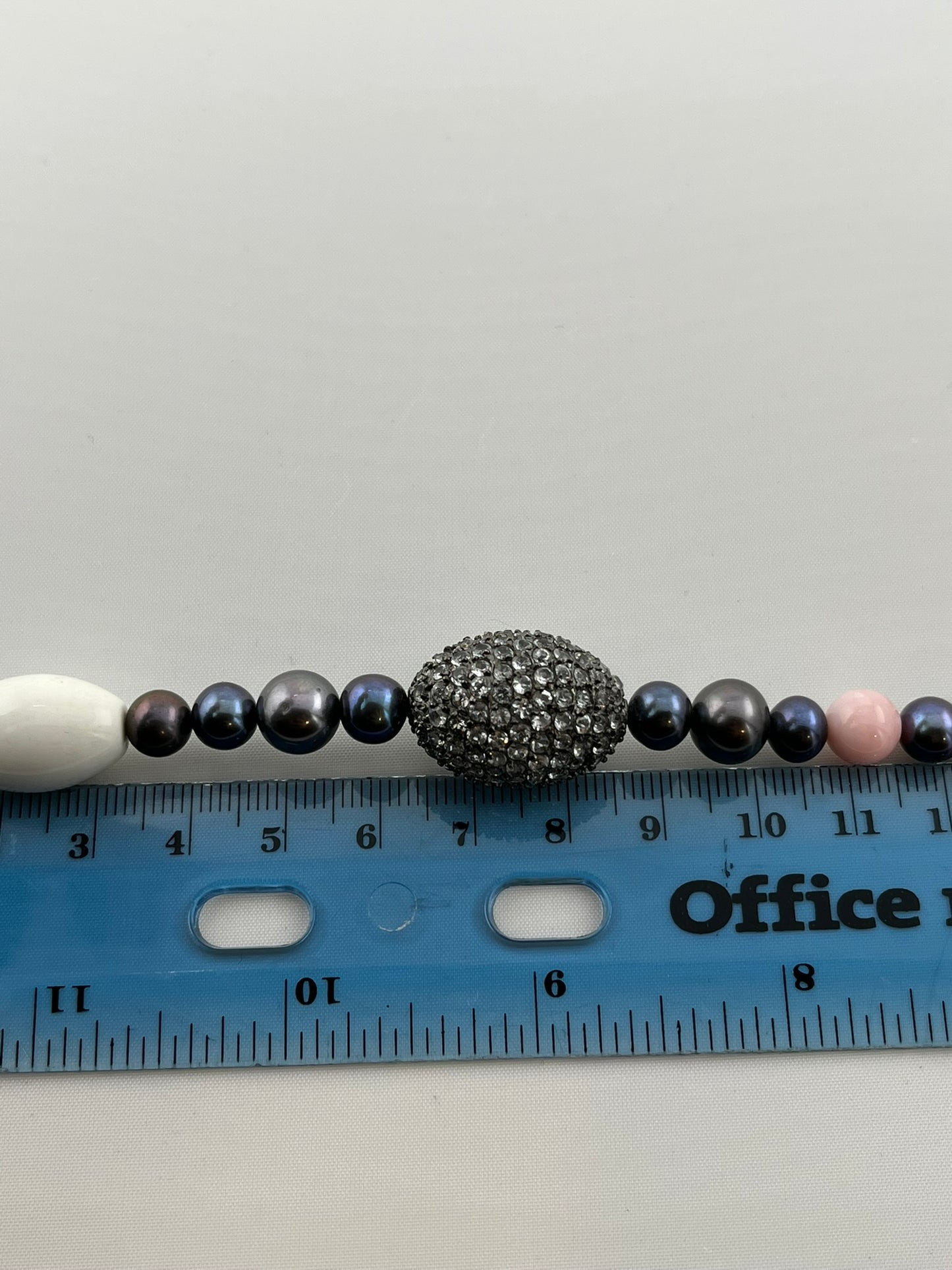 925 Sterling Silver Ross Simons Iridescent Gray And pinK Pearl With Rhinestone Accent Necklace