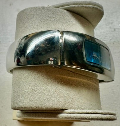 Modern Stainless Steel Blue Dial Cuff Watch Sleek Contemporary Design