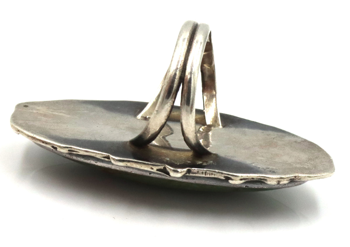 925 Sterling Silver handcrafted Navajo Style Large Oval Green Turquoise Ring