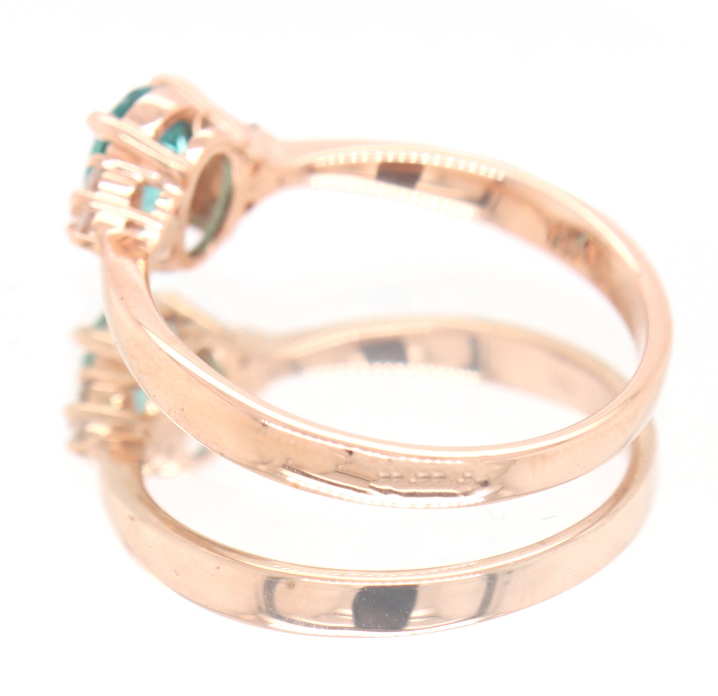 14kt Rose Gold oval Blue Zircona and Diamond Ring