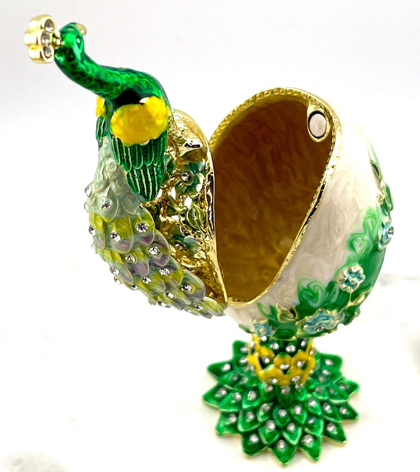 Imperial Russian Fabergé Egg Trinket Box – Gold Décor, Austrian Crystals, Handmade