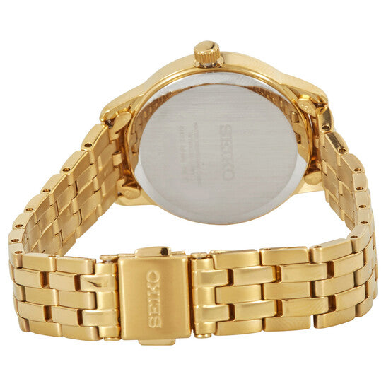 Seiko Women’s Gold-Tone Stainless Steel Watch – White Dial, Quartz, Date Display