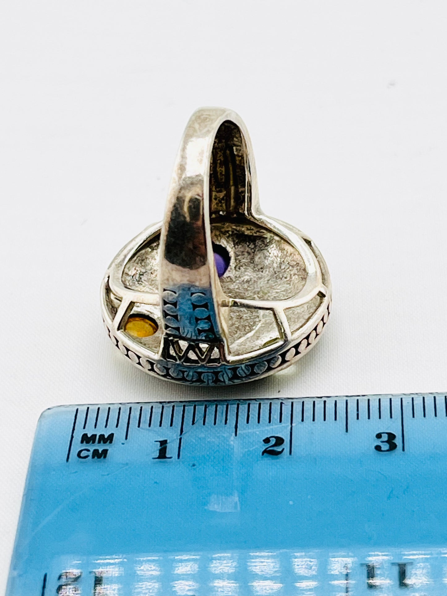 925 Sterling Silver Gear Pattern Beatiful Color Stone Industrail Look Ring