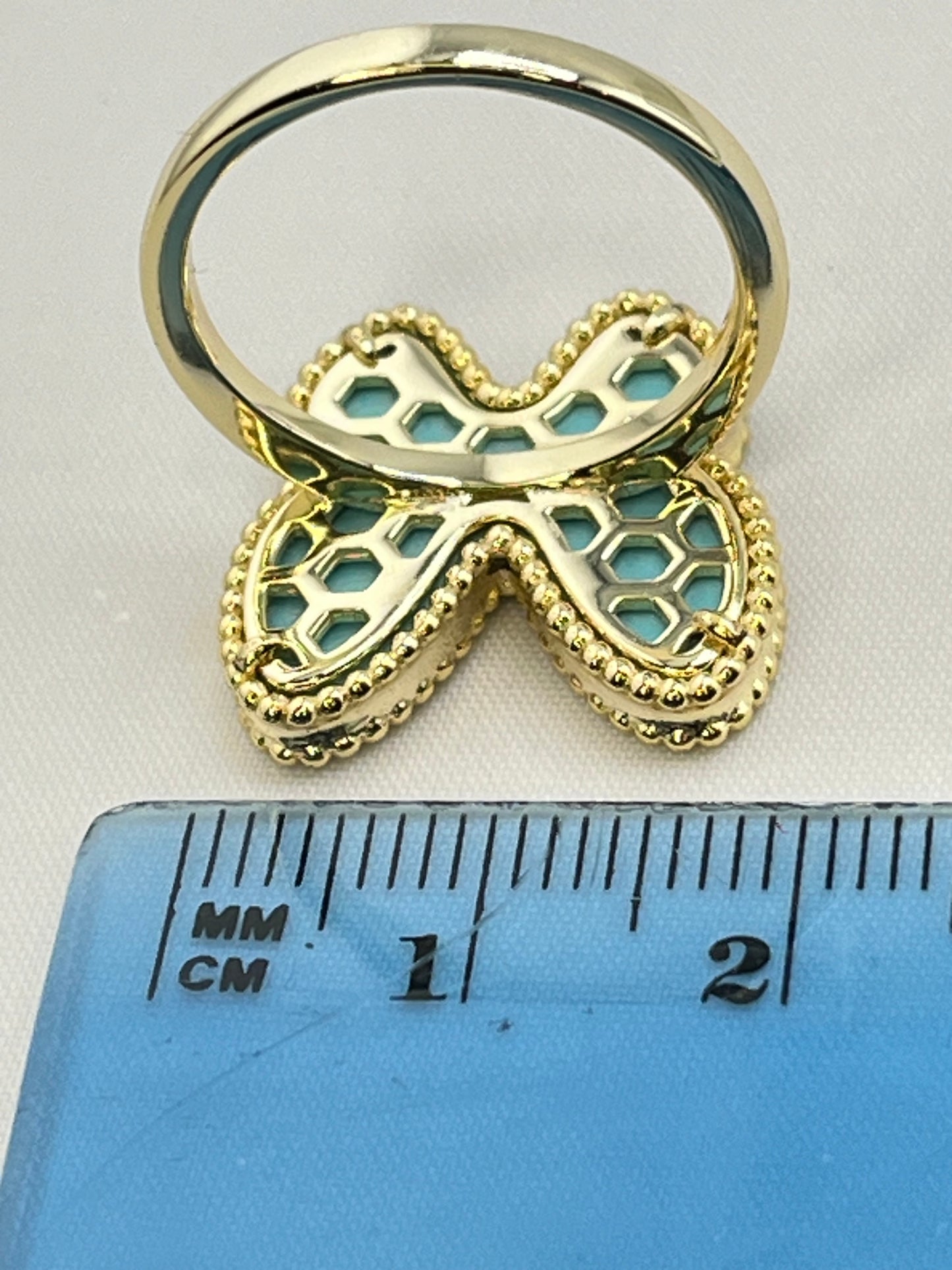 925 Sterling Silver Butterfly Turquoise Color Inlay Ring