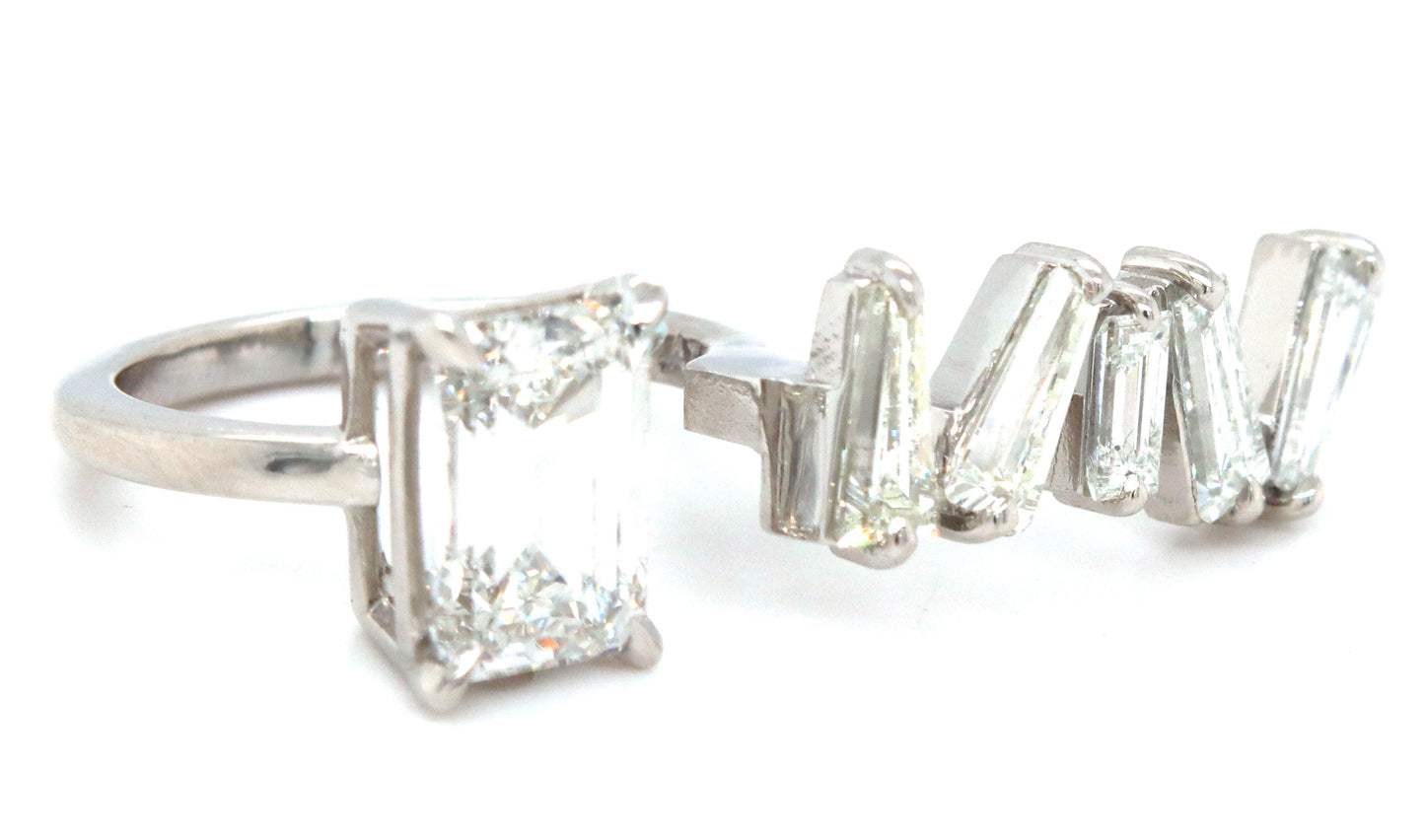 2.08ct Lab grown diamond in baguette natural diamond setting