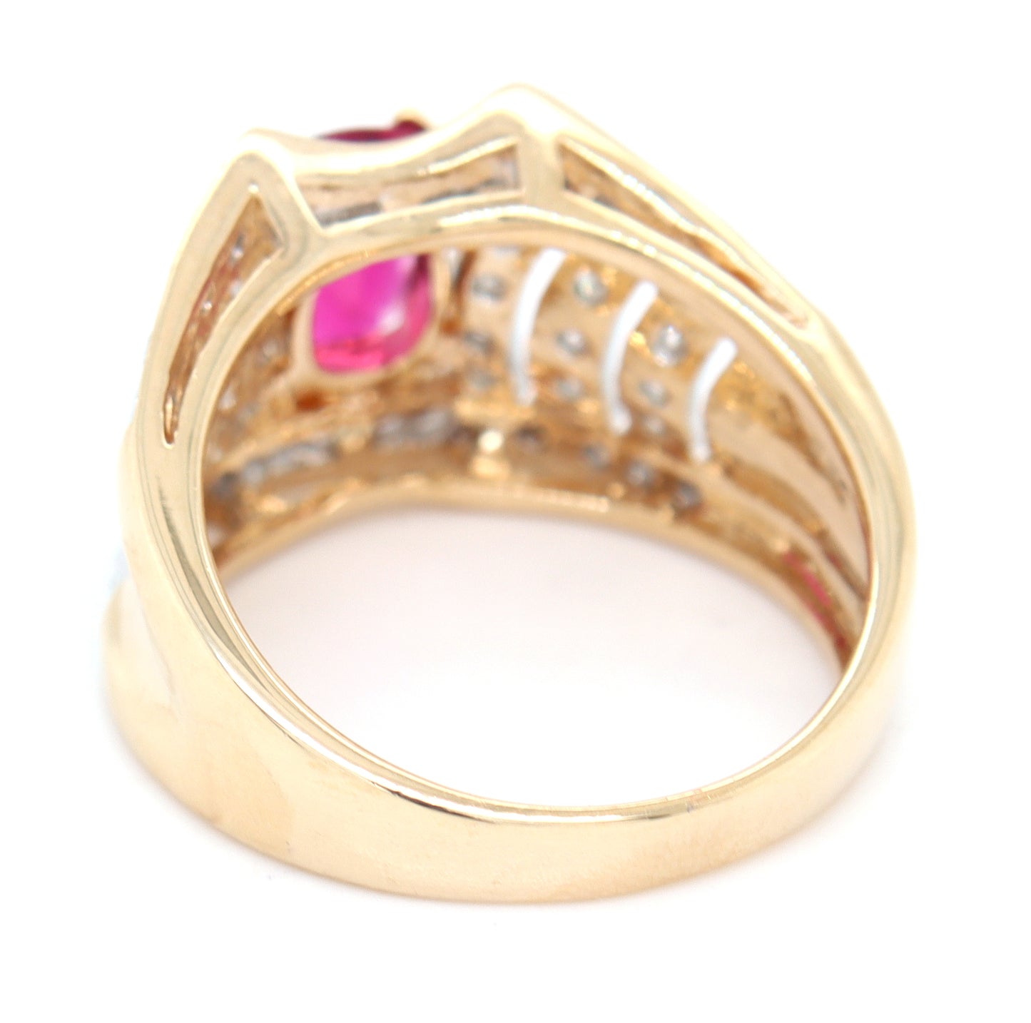 14kt Yellow gold 1.50ctw pink tourmaline and diamond wide band
