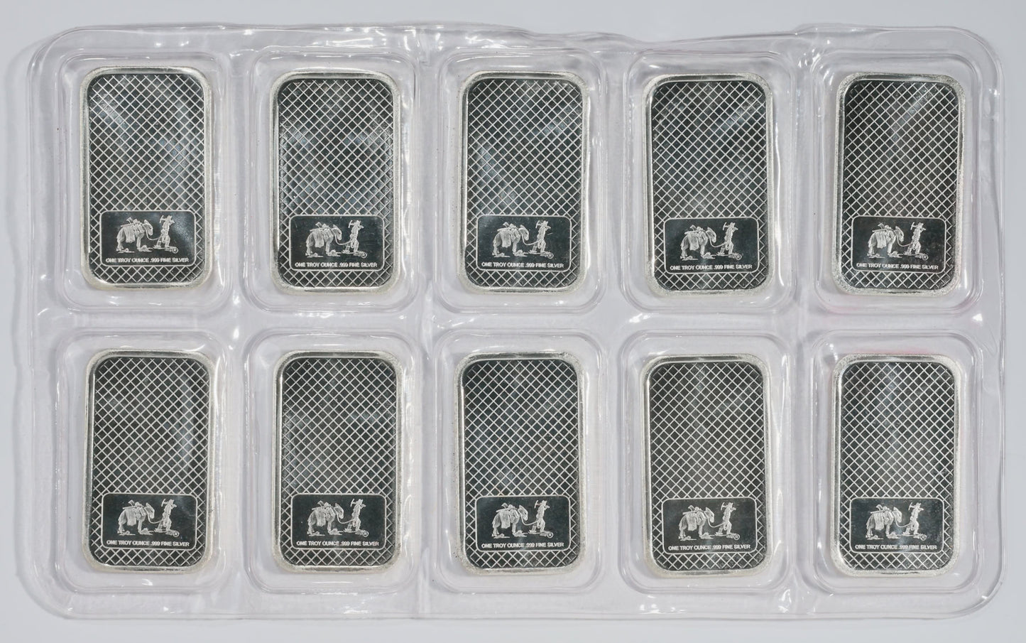 ND Silver 1 oz Private Mint Ingot Bars (10-Piece Strip) 9.99 oz ASW