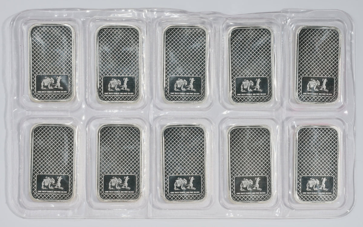 ND Silver 1 oz Private Mint Ingot Bars (10-Piece Strip) 9.99 oz ASW