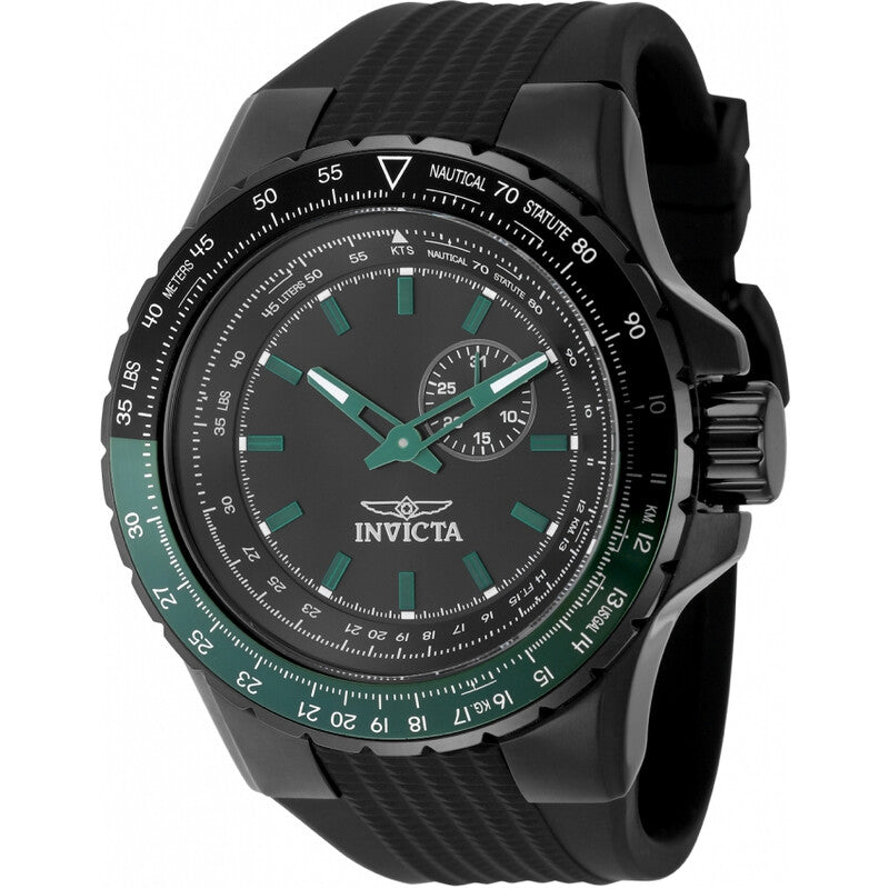 Invicta Aviator Mens Quartz Black Dial Black Silicone Strap Watch