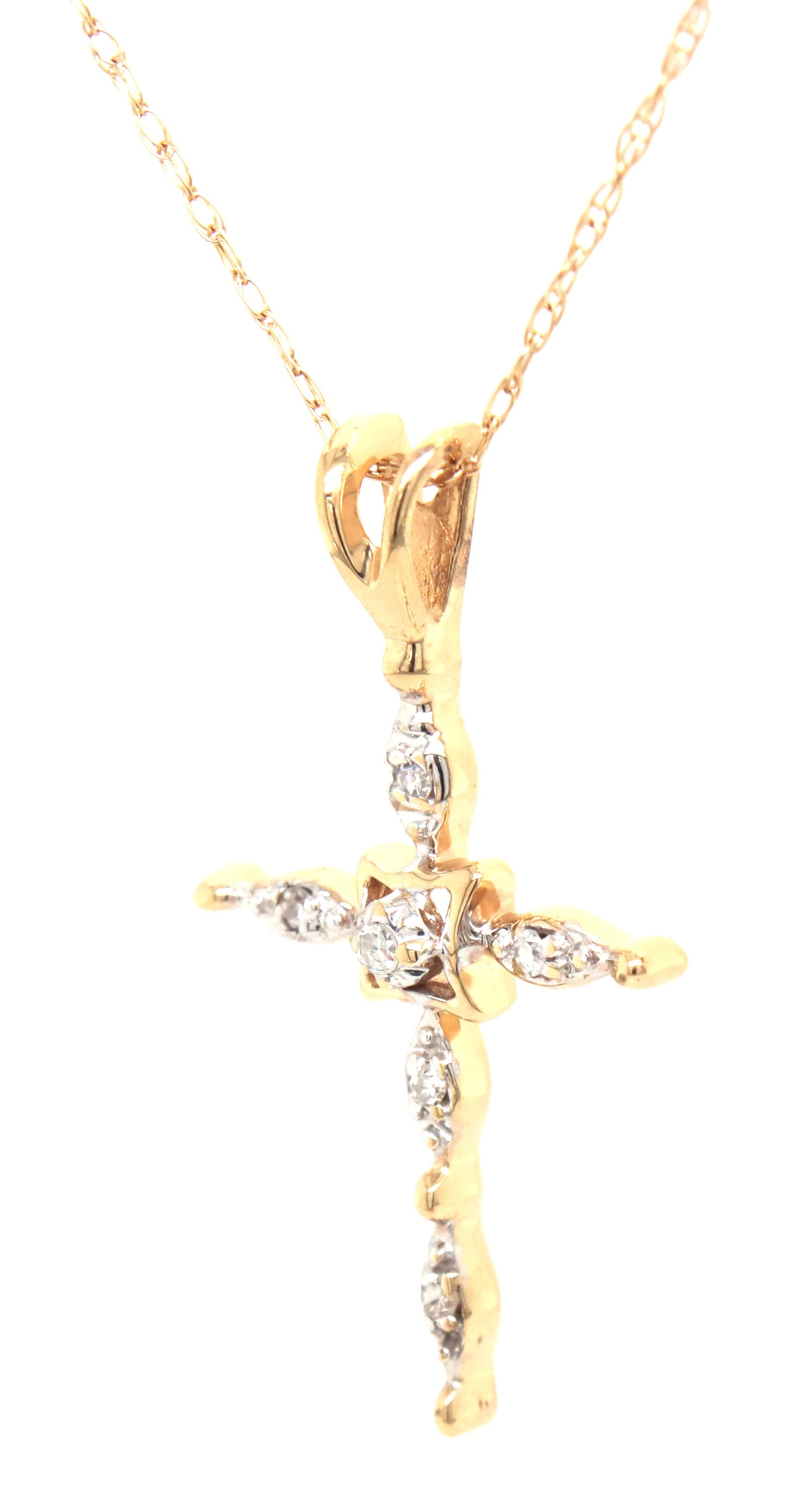 14kt Yellow gold diamond accent cross pendant on chain