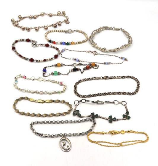 Group lot of 12 Vintage 925 sterling silver bracelets