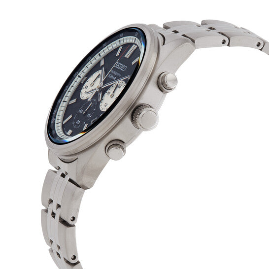 Seiko Men’s Chronograph Watch – Black Dial, Stainless Steel, Quartz, 100M